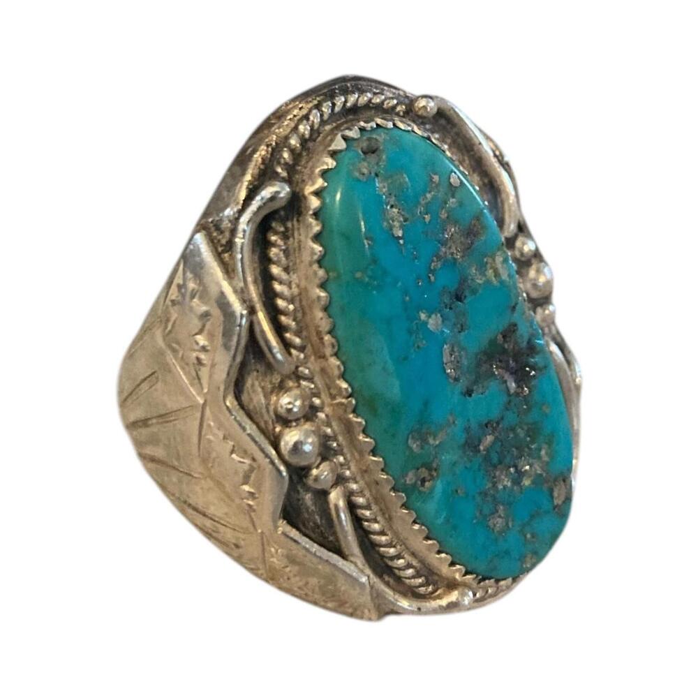 Native American Navajo Richard Begay Sterling Silver Turquoise Ring 10.25 - Picture 7 of 14